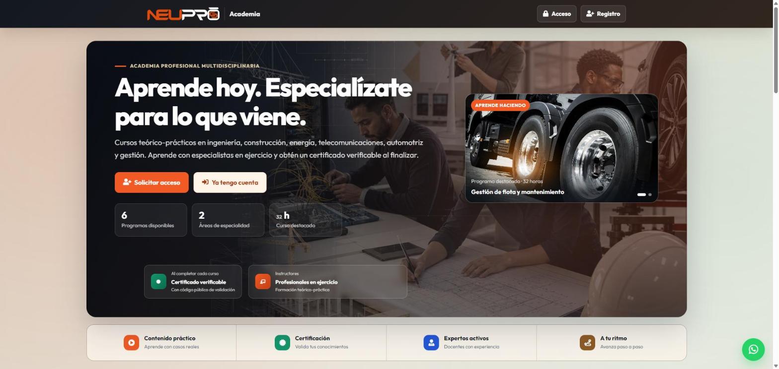 NeuPro Academia: cursos teórico-prácticos con certificado verificable.