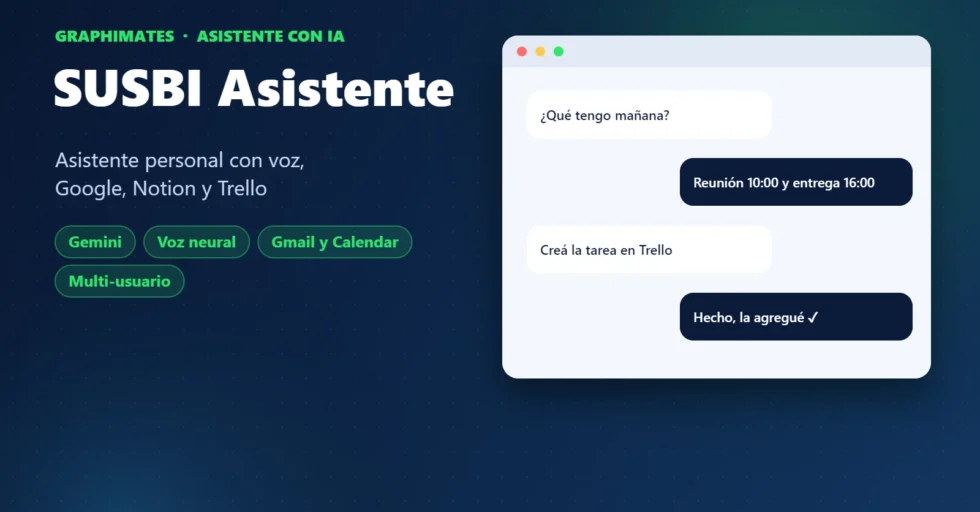 SUSBI Asistente, asistente personal con IA desarrollado por Graphimates